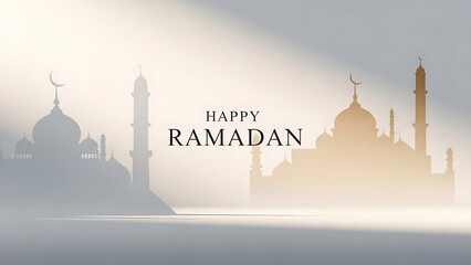 Golden hues illuminate a mosque's silhouette for a joyous Ramadan celebration, a time for reflection and community