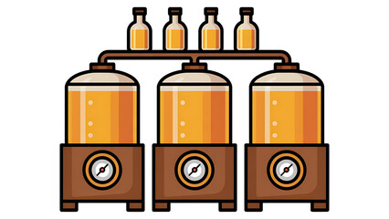 Whiskey brewing equipment with three oak barrels