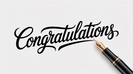 Luxury calligraphy &ldquo;Congratulations&rdquo; in rich black ink, written by gold nib fountain pen, elegant cursive strokes, premium typography, isolated on clean white background, ultra high resolution.