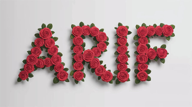 Decorative floral arrangement forming the word ARIF on a white background