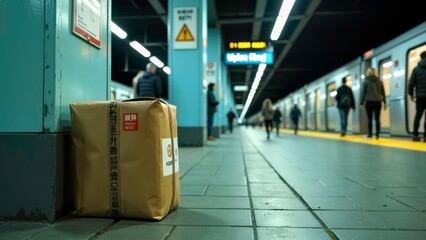 Subway aisle cardboard box scene