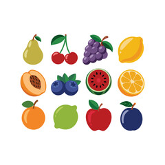Colorful fruit isolated on white background pears cherries grapes with more fruits, fruits provide nutrition vector illustration