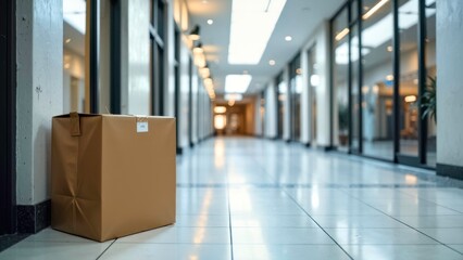 Shopping mall corridor cardboard box scene