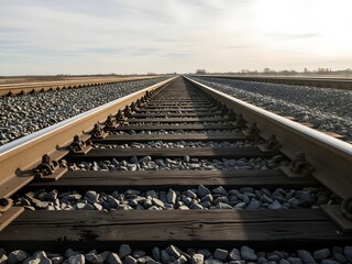 Railway tracks stretching into the distance under a cloudy sky