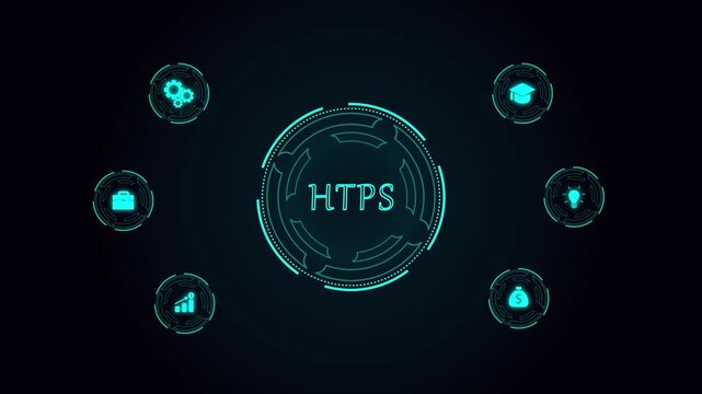 Hypertext transfer protocol secure  Interface with Global Map, Encryption Icons, Secure Network Visualization and Futuristic Dashboard