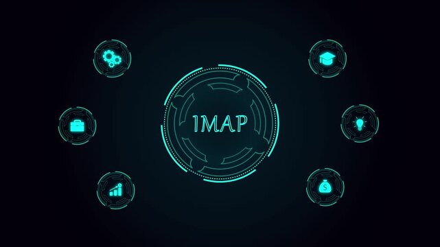 Internet Message Access Protocol  Interface with Global Map, Encryption Icons, Secure Network Visualization and Futuristic 