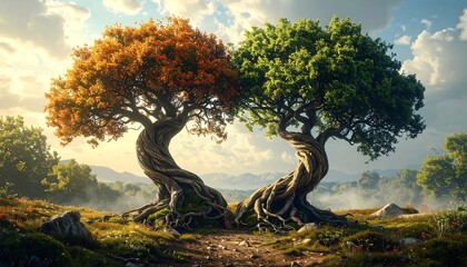 Two Trees Intertwined - A Symbol of Harmony and Balance.