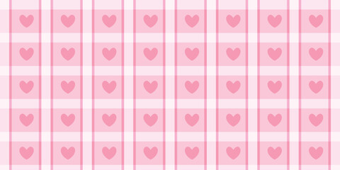 Cute primitive retro pattern with small hearts on plaid background