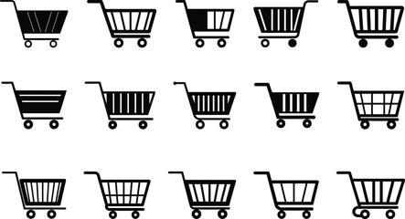 Shopping Cart Vector Icon Silhouette Set for Ecommerce, Online Shopping, Retail, Checkout, Add to Cart, Buy Now, UI UX, Web, App, Infographics, Minimal Black Silhouette, Editable and Scalable Vector G