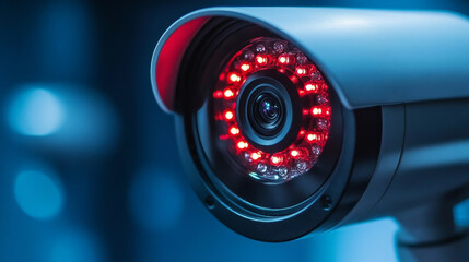 Close-up of a red-light night vision security surveillance camera