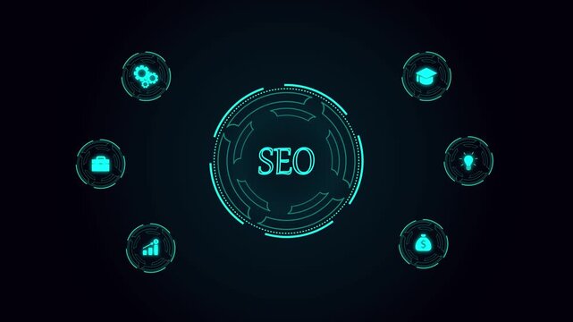 Search engine optimization Finance Icons, Corporate Budget Analysis and Futuristic Business Dashboard
