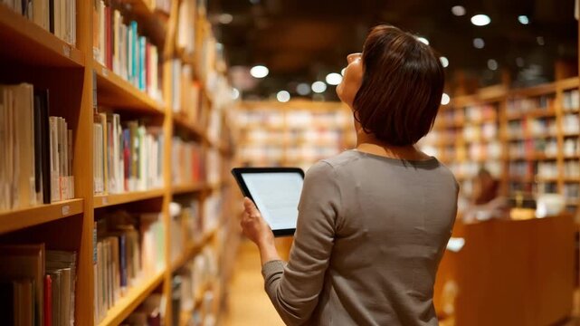 Medium shot of a user browsing a digital library on an ereader focusing on crisp text and smooth navigation for optimal reading experience.