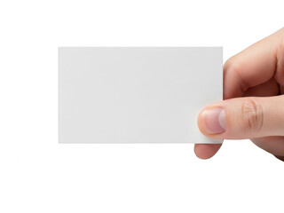 Hand holding blank business card isolated on transparent background