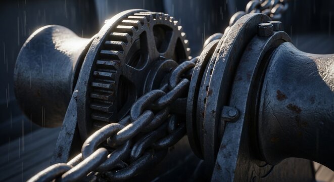 Old Industrial Machinery with Chain and Gears.