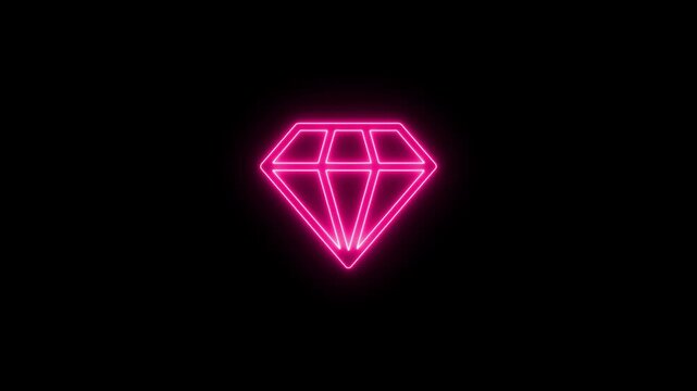 4k glowing neon line diamond animation icon on black background with sparkling gem and luxury crystal design