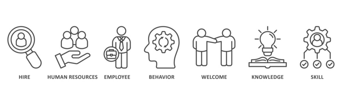Onboarding banner web icon illustration with icon of Hire, Human Resources, Employee, Behavior, Welcome, Knowledge, Skills