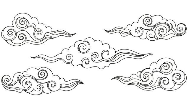 whimsical swirly clouds with chinese style