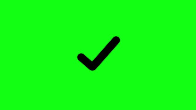 black checkmark symbol indicating approval agreement. Animated OK Check Mark Icon. Tick mark icon animation on green background.