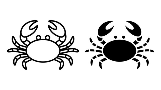 Minimalist crab icon set featuring outline and black silhouette illustrations
