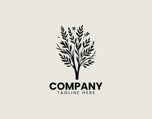 Lavender tree illustrated as elegant black vector logo design