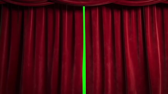 Red curtain closes in green screen background.