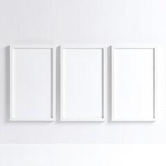 A trio of sleek white cabinets stands side by side, one cabinet slightly ajar, revealing neatly organized shelves, while the other two remain closed.