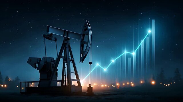 Illuminated Pump Jack and Glowing Financial Graph Symbolizing Growth in the Energy Market at Night