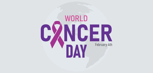 4 February, World Cancer Day with awareness purple ribbon vector illustration