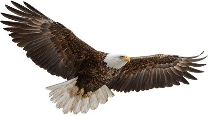 Obraz premium An eagle in mid flight with wings isolated on the white background 