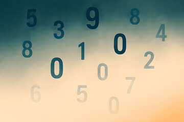 Floating numbers fading into mist, abstract finance uncertainty