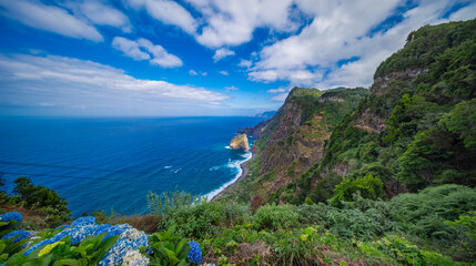 Panoramic View from Miradouro Teleferico da Rocha do Navio, Santana, Madeira, Portugal, Europe
