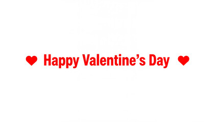 Minimalist Happy Valentine’s Day Text with Red Hearts on White Background