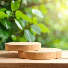 A rustic wooden table displays an assortment of handcrafted wooden boxes, adorned with intricate carvings, while vibrant green leaves softly frame the background.