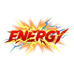 Dynamic Energy Word Art with Electric Lightning Bolts and Bright Explosive Flash, Power and Vitality Concept Illustration