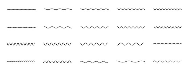 Obraz premium Water waves. Set of wavy zigzag lines. Wave thin line background. Vector zigzag and wavy horizontal underline. Vector illustration
