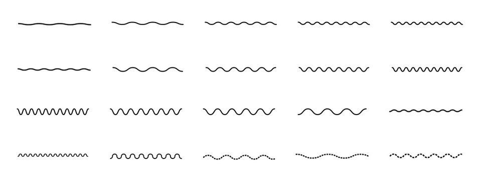 Water waves. Set of wavy zigzag lines. Wave thin line background. Vector zigzag and wavy  horizontal underline. Vector illustration