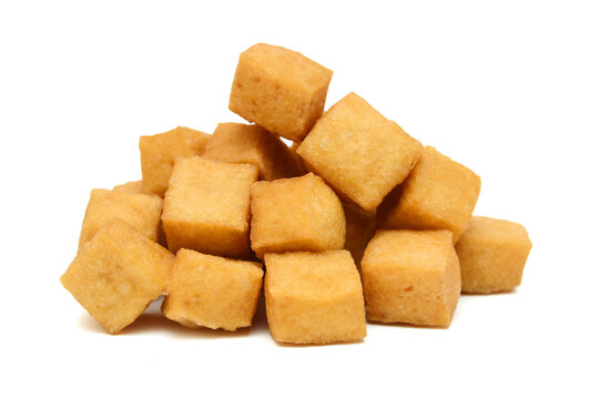 Fried tofu on a white background 
