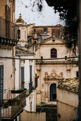 Church Of Santa Maria Dell Itria In Ragusa, Sicily: Historic Baroque Stone Facade And Bell Tower Rising Above Traditional Southern Italian Old Town