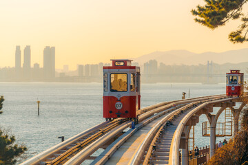 Capsule Funicular railway along the coast in Busan, South Korea