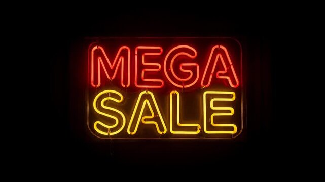 Vibrant Mega Sale neon sign with dynamic red and yellow lights