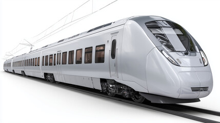 Fototapeta premium Modern high-speed train on transparent background, sleek design display, railway transportation, public transit, commuter vehicle, urban mobility, isolated visual, with copy space