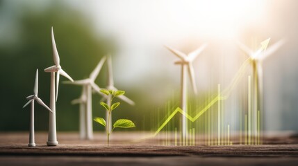Concept of Renewable Energy Growth with Wind Turbines and Green Plant Symbolizing Sustainable Technology Advancement