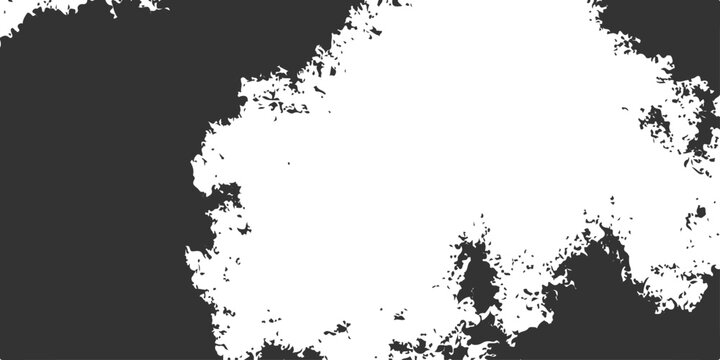 Abstract grunge design featuring a black ink splat texture with vintage floral silhouettes and a dirty paint spray border on an artistic paper banner illustration