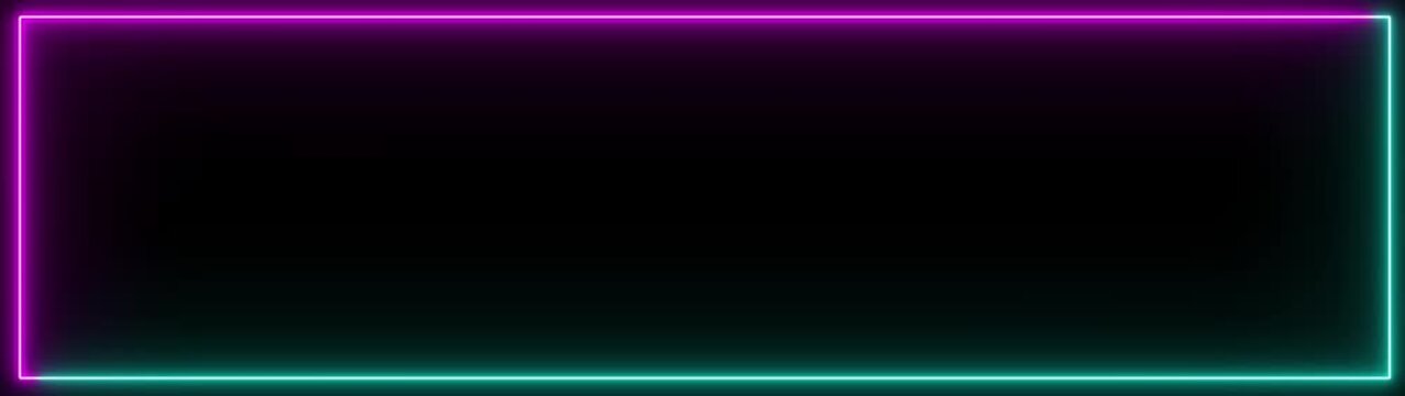 rectangle frame icon animation glowing neon pink and blue color bordar frame display box round shape retro screen photo frame rotation seamless footage line movement on black background