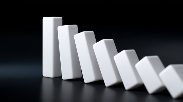 abstract photograph of white dominoes arranged in an off-center bar graph shape on a dark background, representing a financial growth or business planning concept - Powered by Adobe