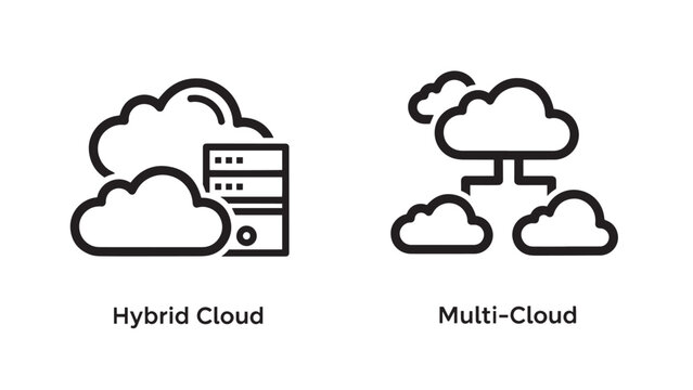 Hybrid cloud and multi-cloud icons representing flexible IT infrastructure and cloud computing strategies.