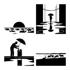 Umbrella doorway reflection silhouette with calm rainy storytelling