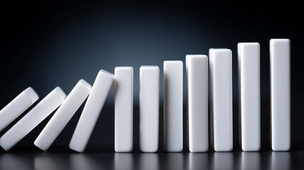 abstract photograph of white dominoes arranged in an off-center bar graph shape on a dark background, representing a financial growth or business planning concept