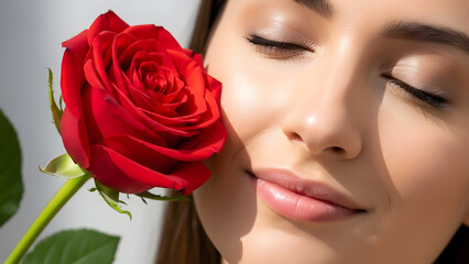 Beautiful Woman Smells The Rose