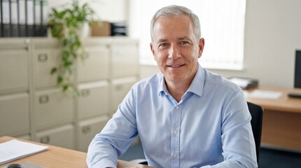 Smiling Mature Businessman in a Modern Office Environment